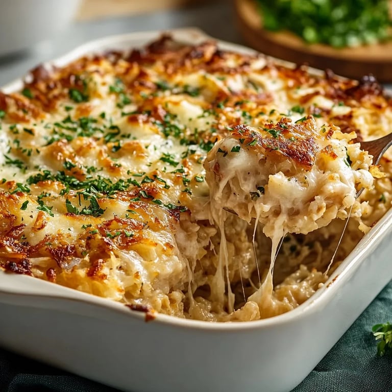 Cozy French Onion Chicken Rice Bake
