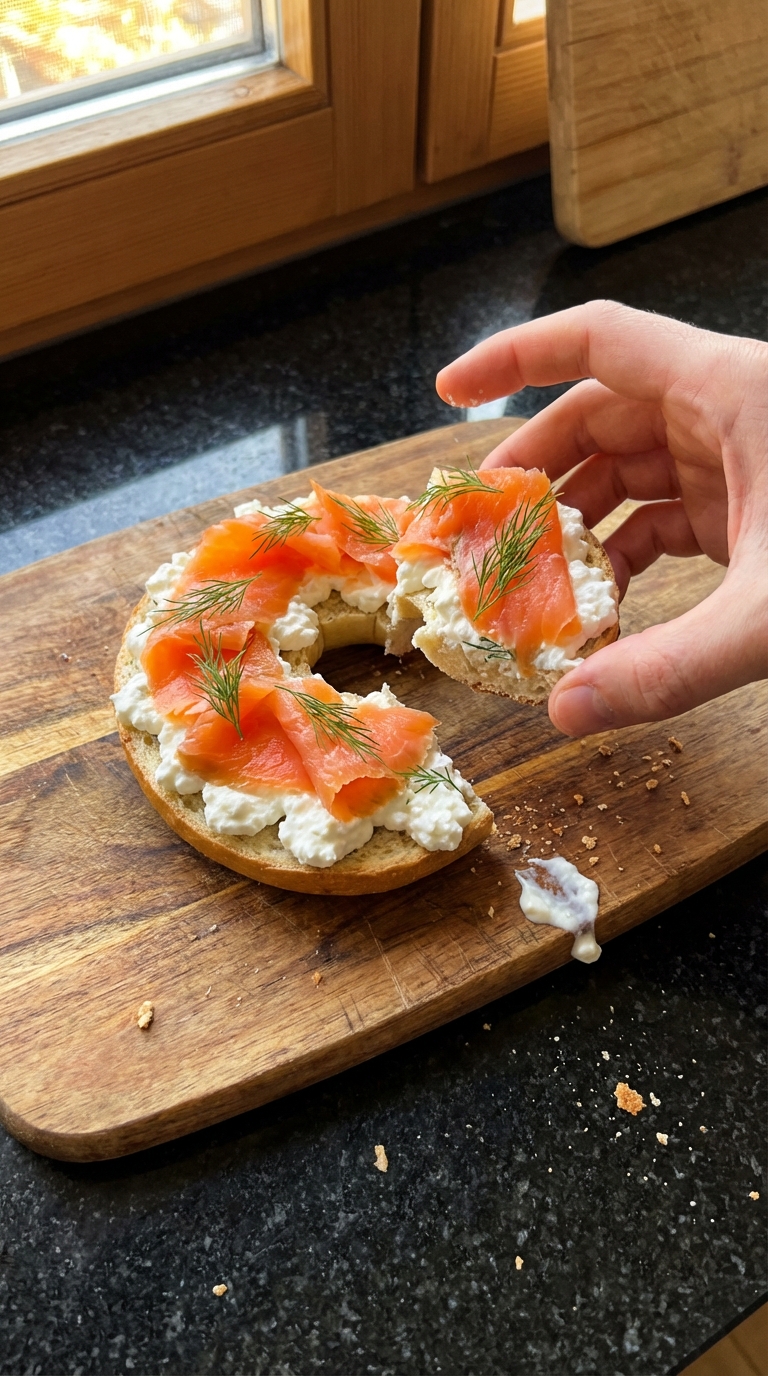 Smoked Salmon and Cream Cottage Cheese Bagel