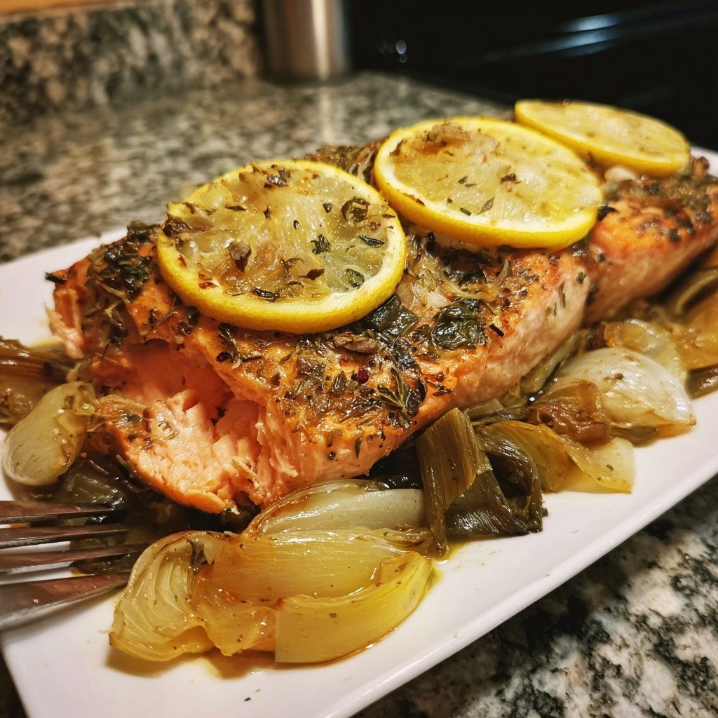 One-Pan Roast Salmon with Leeks