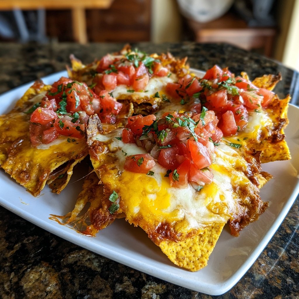 Baked Nachos with Salsa and Queso