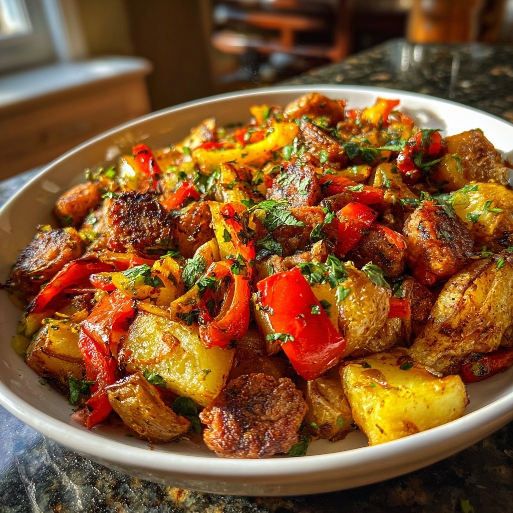 Sheet-Pan Breakfast Hash with Sausage and Veggies​
