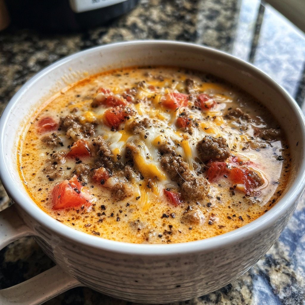 Slow Cooker Cheeseburger Soup Comfort Bowl