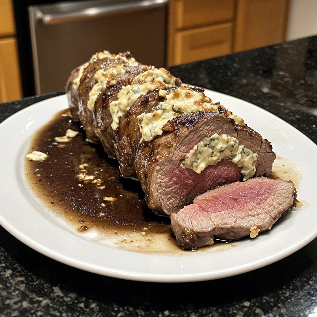 Gorgonzola-Stuffed Beef Tenderloin with Port Wine Sauce
