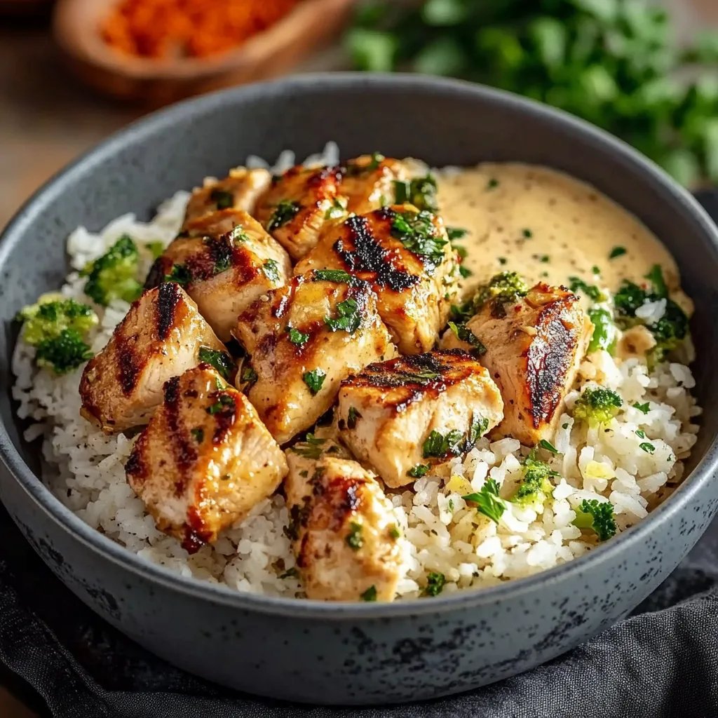 Creamy Garlic Chicken Rice Bowls