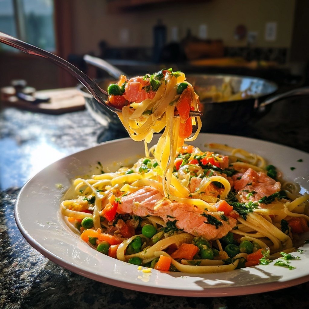 Pasta Primavera with Honey-Citrus Salmon